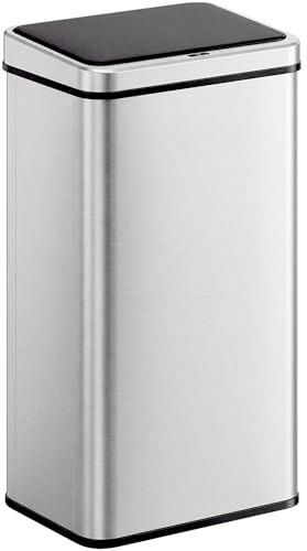 HOMCOM Poubelle à Capteur de 50L avec Couvercle à Fermeture en Douceur, Poubelle de Cuisine Automatique Sans Contact en Acier Inoxydable Résistant aux Empreintes pour Maison, Bureau, Argenté