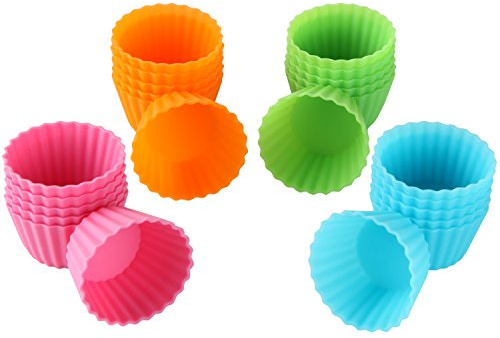 Bakerpan Silicone Mini Cupcake Liners 24 Pack - Reusable Non-Stick Muffin Cups - BPA-Free Baking Cups for Mini Muffin Pan, Candy & Chocolate Molds, 4 Vibrant Colors