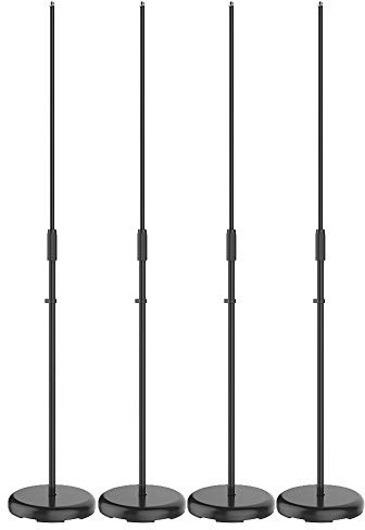Vonyx MS100B Microphone Stand Set of 4, Adjustable Height 92-152cm with Heavy Anti-Vibration Round Base, Metal Construction, Cable Clips Included, Ideal for Singing, Band & Stage Use - Black