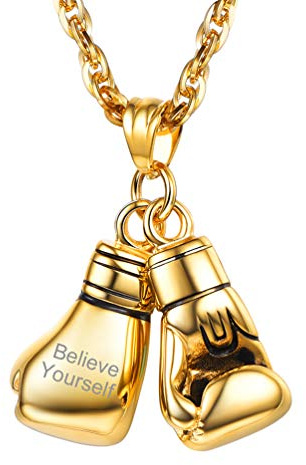 PROSTEEL personalisiert Collier für Damen Herren Handschuhe Boxhandschuhe Anhänger Halskette Motorradfahrer Biker Modeschmuck Edelstahl/18k vergolde/schwarz Metall