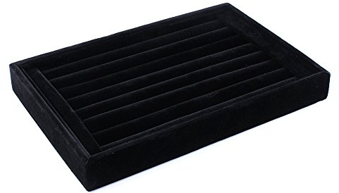 Cikonielf Jewellery Display Tray, Ring Storage Box Case Black Velvet Organizer for Necklaces Bracelets Tie Clip Earrings Slots Girls Women
