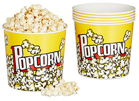 Relaxdays Popcorn Eimer, 6er Set, Popcorn Behälter Kunststoff, wiederverwendbar, 2,8 l, Retro Popcornbecher, gelb