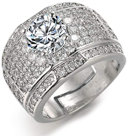 Halukakah Gold Diamantring Iced Out,Herren 18 Karat Echt Vergoldet/Platin überzogen Weißgold Ring Größe Einstellbar mit KOSTENLOSE Geschenkbox