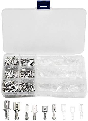 270 Stück Flachsteckhülsen Set, Männlich & Weiblich Kabelstecker mit Isolierhülse, Kabelschuhe Crimpverbinder Flachsteckverbinder, Isolierte Verbinder mit Schutzhülle (2,8mm 4,8mm 6,3mm)
