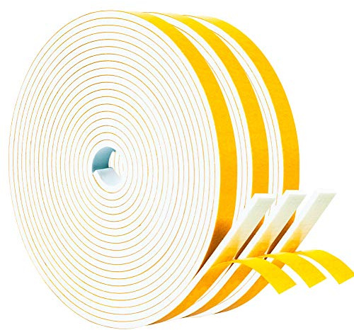 Yotache Weather Stripping Door Seal Strip White 3/8 x1/8, 50Ft Total, Foam Insulation Tape Gasket for Door Frame and Windows, 3 Rolls x 16.5Ft