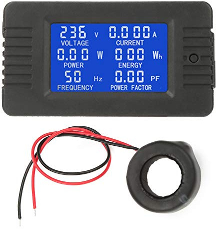 Jadeshay Voltímetro Amperímetro Digital AC80-260V 100A Medidor de Consumo Electrico Pantalla LCD 6 en 1 Multímetro con Transformador de Corriente para Energía Voltaje Corriente Prueba Frecuencia