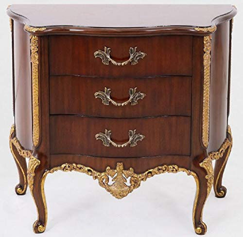 Casa Padrino mesita de Noche Barroco de Lujo marrón Oscuro/Oro - Mesita de Noche de Madera Maciza con 3 cajones - Cómoda Hecho a Mano en Estilo Barroco - Muebles Barrocos