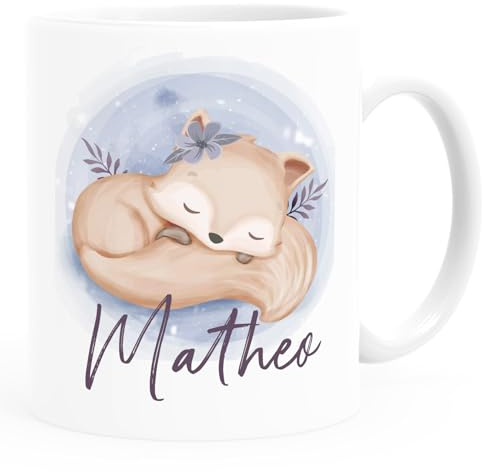 SpecialMe® Kinder-Tasse Kunststoff Fuchs Kinder Baby personalisierte Namenstasse Jungen Mädchen Weiss Kunstoff-Tasse