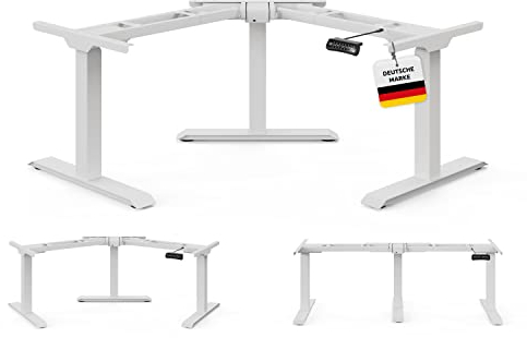 DESKSPACE Corner Elektrisch Höhenverstellbares Eckschreibtisch Gestell - 10 Jahre Gewährleistung, Ergonomischer winkelverstellbarer Steh-Sitz Schreibtisch Untergestell, Ecktischgestell (Weiß)