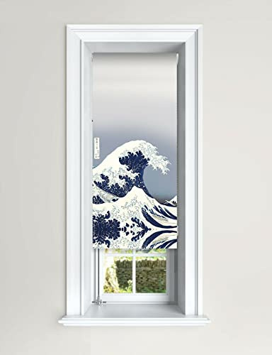 Lister Cartwright Hokusai Wave Blackout Roller Blinds Polyester Windows Blind Easy Fit Child Safety Included (60 cm Width x 140 cm Drop)