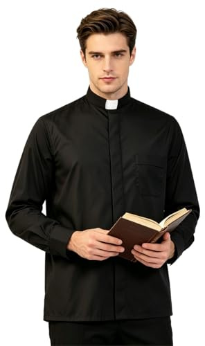 BPURB Chemise Clergé Prêtre pour Homme Col Romain église Catholique Pasteur Prédicateur Ministre Clergyman Chemises