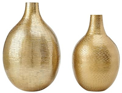 Blumenvasen 2er-Set Aluminium Gold Handarbeit Dekoration Mohenjo