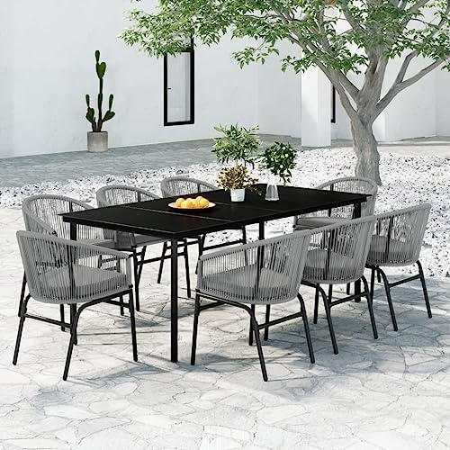 Gecheer 9-TLG. Garten Essgruppe 8 Personen, Sitzgruppe 8+1, Tisch mit Glas-Tischplatte & Stühle mit Kissen, UV- und witterungsbeständig Gartenmöbel Set Grau