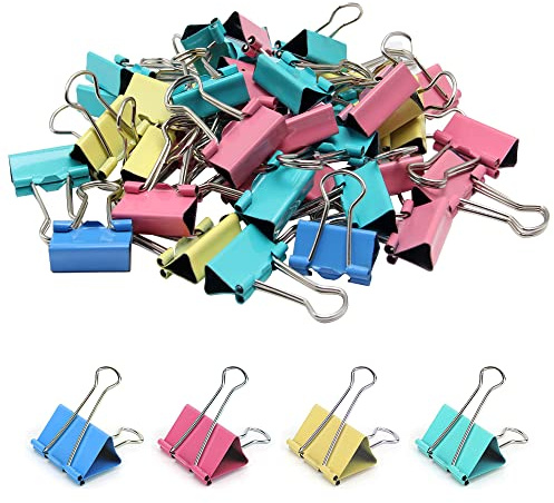 Sixfolo 80 Stück Foldback Klammern Bunt 19mm für Bürobedarf | Farbige Binder Clips Metallklammern,Papierklammern Bürobedarf Klammern für Fotos Notizen Briefpapier