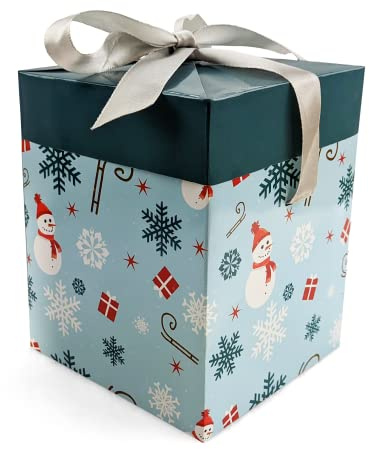 Netuno 1x Geschenkschachtel Weihnachten Hellblau 12x12x15 cm mit Deckel und Schleife kleine Kartonschachtel aus Pappe Weihnachts Geschenkverpackung für Kinder und Erwachsene