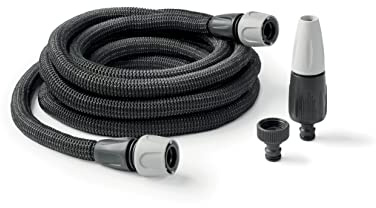 G.F. SRL, Aquapop Grey Easy 20, 20 Meter selbstverlängernder Gewebeschlauch, Made IN Italy, mit Mini-Gartenspritze und Anschlüsse zur Bewässerung von Gärten, dunkelgrau