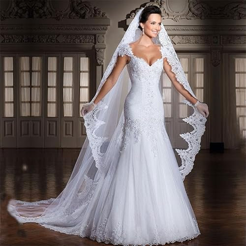 TEWAX Hochzeitsschleier, 3 m lang, mit Spitze, Mantilla, Kathedrale, Brautschleier, Hochzeitszubehör