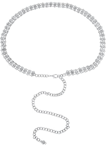 MilyaDE Strass Gürtel für Damen - Eleganter Taillengürtel Taillenkette Kettengürtel Bauchkette aus Metall - Ideal für Kleid (Silber)