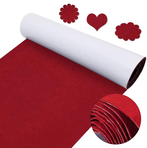 220x40cm Selbstklebender Rückseite Stick Filz, EUBSWA Adhesive Filzblätter Fabric für DIY Box Liner, Bilderrahmen, Stuhlbeine, 1mm Dicke (Rot)