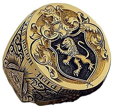 CUSIOALQQ Vintage Lion Gold Ring for Men 14K Gold Plated Shield Badge Ring Carved Pattern Men's Crown Ring Signet Male Noble Ring European Style Punk Lion Animal Jewelry for Party Q