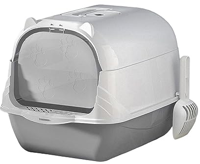 kowaku Toilette per Gatti Chiusa e Coperta Lettiera per Gatti con Cappuccio Padella Durevole Porta Mobile a Due Vie Lettiera Lettiera Profonda per Animali, Grigio
