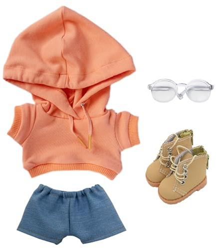 niannyyhouse Lose, solide Kapuzenpullover, Jeans, Brille, hohe Lederschuhe, 10 cm, 15 cm, 20 cm, Plüschpuppenkleidung, weiches Plüschtier, Verkleidungszubehör (A10, 20 cm)