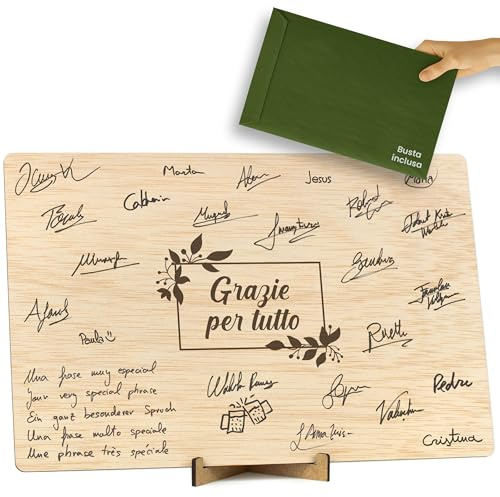 CONTRAXT Regali per Ringraziare Persone Speciali. Biglietti di Ringraziamento o Libro delle Firme in Legno Originali per Compleanno di Amici, Uomini e Donne (Grazie)