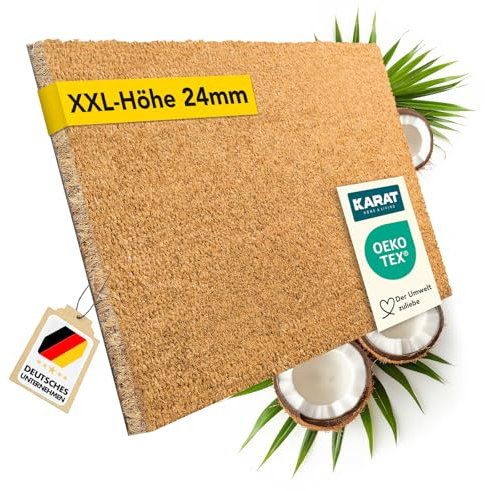 KARAT Doormat for Outdoor and Indoor Use, 50 x 80 cm, Natural, XXL, Height 24 mm, Extra Thick Coconut Doormat, Dirt Trapper Mat, Coconut Mat with Non-Slip Backing for Front Door, Entrance