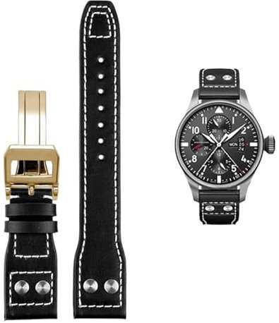TPUOTI Für IWC PILOT Mark rindsleder Strap 21mm 22mm 20mm Echtes Leder Uhrenarmband Bambus Korn Nieten Dunkelbraun Schwarz Uhrenarmband Zubehör, 22 mm, Achat