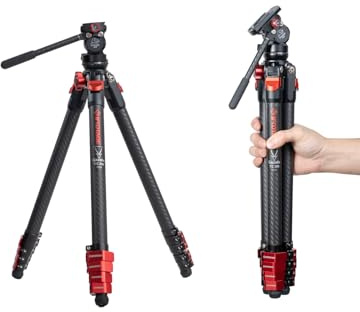 IFOOTAGE Tripod with Fluid Head, 54.9 Travel Tripod for Camera Lightweight Carbon Fiber Camera Video Tripod, Compatible with Sony Canon Nikon DSLR Cameras - Gazelle TC3B+K3