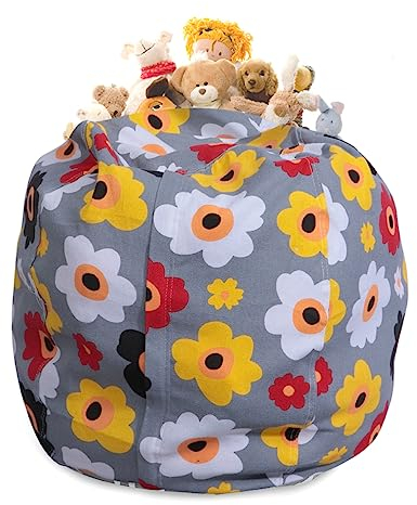Cabilock Kids Stuffable Bean Bag Für Spielzeugaufbewahrung Mit Sonnenblumenmuster Zipper Bezug Aus Atmungsaktivem Canvas Für Kinderzimmer Und Mehr