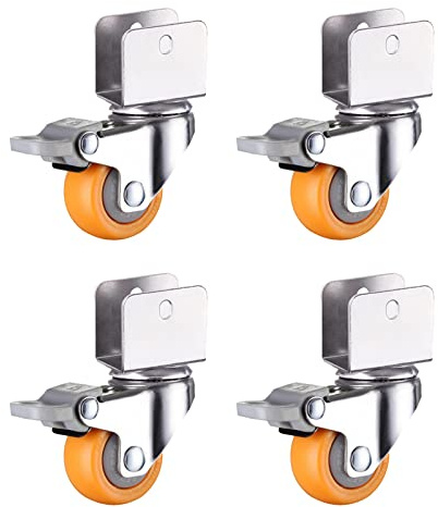 ASHILD Ruedas de Nailon de 1,5 Pulgadas para Muebles/Cama de bebé/Carro, Rueda giratoria silenciosa con Freno, Espacio Entre Soportes en U (16/18/20/22/25 mm), Carga de una Sola Rueda 15 kg/4 Rueda