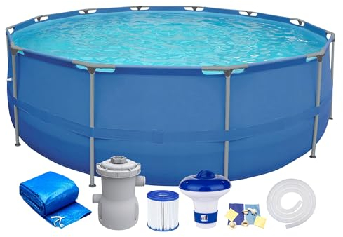 Set completo per piscina da giardino con telaio in acciaio, con pompa per filtro, copertura del distributore chimico, diametro di 300 cm x 76 cm, rotonda. Set completo di piscina con struttura in