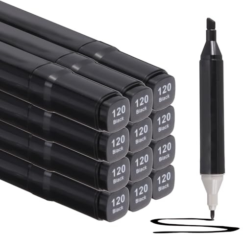 PATIKIL Dual Tip Alcohol Art Markers, 12 Pcs Black Barrel Alcohol Markers with Brush Tip and Fine Tip for Illustration Artist Adult Coloring Drawing Permanent Sketching, Black