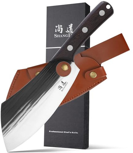 SHANGDAO 19 cm Coltello da Chef, Coltello da Chef Serbo Aggiornato, Coltello da Carne per Tagliare la Carne Coltello da Macellaio Forgiato con Fodero, Camping BBQ Cooking Knife