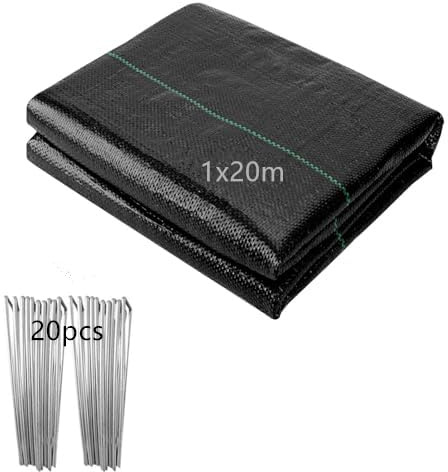 Toile de Paillage 1x20M, 20㎡ Geotextile Anti Repousse 90g/m² Géotextile, Bache Anti Mauvaise Herbe, Bâche Résiste Rayons UV, Toile Anti Mauvaises Herbes / Bache de Paillage pour Aménagement Paysager