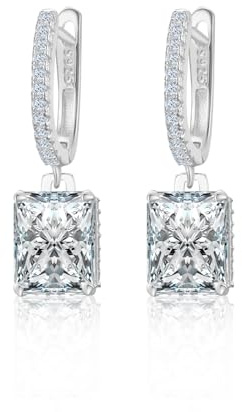 Ferkerylu Sterling Silver Diamond Earrings for Women 4CT 8 * 10mm Radiant cut Lab Simulation Diamond 5A Cubic Zirconia Hoop Earrings Jewelry Gift for Her Birthday Christmas Silver