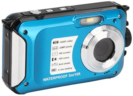 Cámara Subacuática, Cámara Digital Impermeable 1080P 30MP con Pantalla LCD para Snorkeling Camping