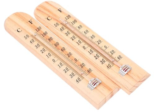 BEBEMOKO 2pezzi Termometro Legno Per Interni Ed Esterni Misurazione Precisa Della Temperatura Per Magazzini e Allevamento Design Portatile e Naturale