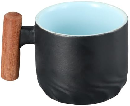 Dewocke Tazzine da Caffè da 60ml, Tazze da Caffè con Manico in Legno, Mini Tazze da Caffè in Ceramica, Tazze da Tè in Porcellana, Tazza da Cappuccino, Tazzina Caffè Piccola Nero per Espresso, Tè,Latte