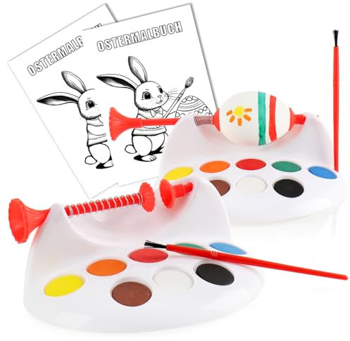 Wilhelm Sell® 2X Eiermalmaschine mit Malbuch, Pinsel und Farben - Malset für Ostereier - Kreatives Malzubehör für Ostern - Ostereier selbst bemalen
