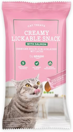 by Amazon Snack leccabile per gatti, salmone, 5 x 15 g, 75 g (Confezione da 5)