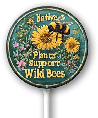 Geroclonup Cartello da giardino con supporto per piante autoctone con api selvatiche con paletto, in alluminio, antiruggine, in alluminio, resistente allo sbiadimento, decorazione per prato per