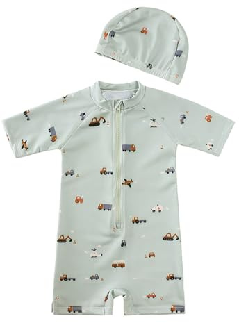 Bañador Bebe Traje de Baño para Bebé Niño Niña, Protección Solar UV 50+ Bañadores Una Pieza Neopreno de Natación UPF Manga 3/4 para Recién Nacido Ropa de Baño con Gorro Y Cremallera Secado Rápido