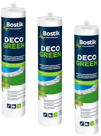 Bostik Colle Mastic Déco Green - Colle pour Gazon Synthétique Haute Durabilité – Tous Matériaux – Intérieur/Extérieur – Technologie MSP – Couleur : Vert – Fixation Discrète – Cartouche de 290 ml