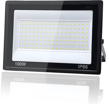 Tkdaksy LED Strahler Außen 100W, 1M Kabel 6500K Kühlweiß 10000LM LED Scheinwerfer, Strahler Außen IP66 Wasserdicht, für Gärten, Terrassen, Höfe, Balkone, Parks, Garagen, Fabriken, Quadrat