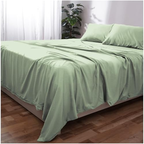 Novo Home Set di lenzuola super king size (verde chiaro) – Biancheria da letto in morbida microfibra spazzolata con lenzuolo piano, lenzuolo con angoli e federe, tasca profonda, resistente allo