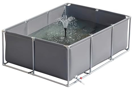 Oberirdischer Teich Garten Aquarium, Zuchtbecken Teich Segeltuch Rahmen Fischteich, Aquarium-Pool Mit Ablassventil, Für Die Wasserspeicherung,Hydroponische Pflanzen,Grey 1.5×1×0.5m(4.9×3.3×1.6ft)