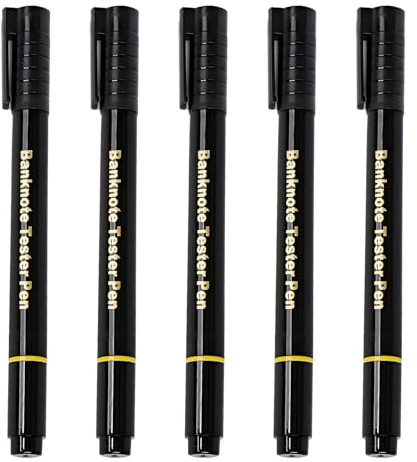 KIRVOS Lot de 5 stylos détecteurs de faux billets - Marqueur 2-en-1 testeur UV + écriture - Professionnel pour entreprises & commerces