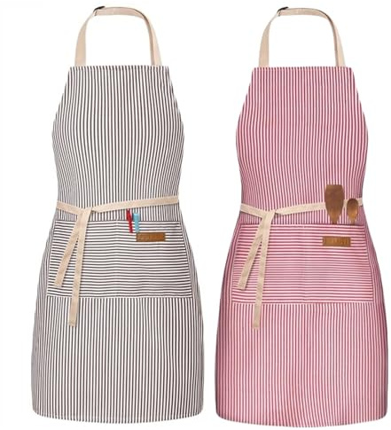 Thougthings Schürze Küchenschürze Kochschürze, Baumwolle mit zwei großen Taschen, Verstellbare Höhe, universell einsetzbar für Damen und Herren (05.Braun & Rosa)